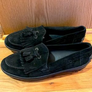Tod’s Italy 40-1/2 black 10.5 suede driving Mocs moccasins shoes loafers EUC